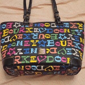 Dooney & Bourke Black Multicolor Logo Print Tote